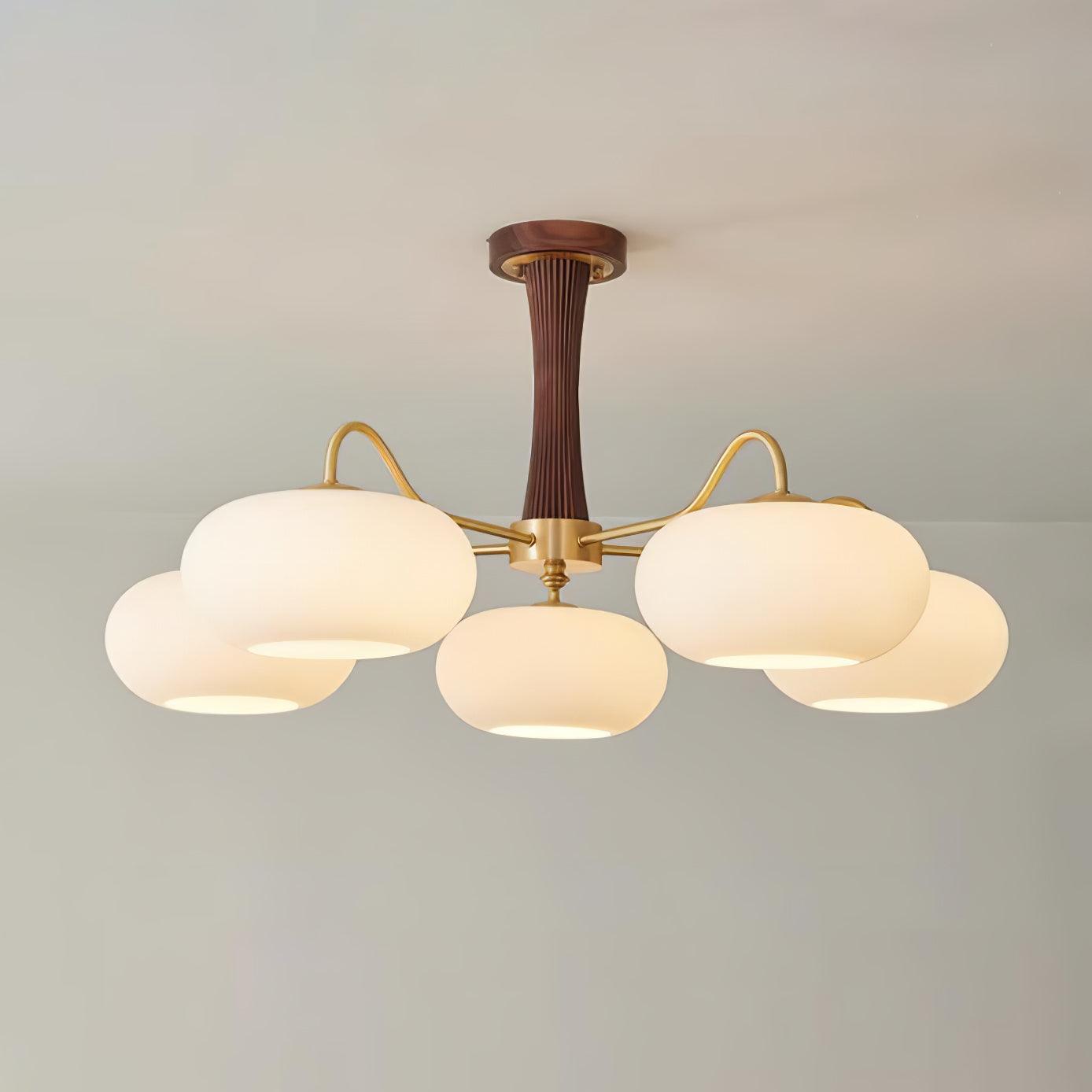 Pendant Lamp | Mid-Century Glass Shades & Wood Base | Adjustable Height | Cozy Ambiance