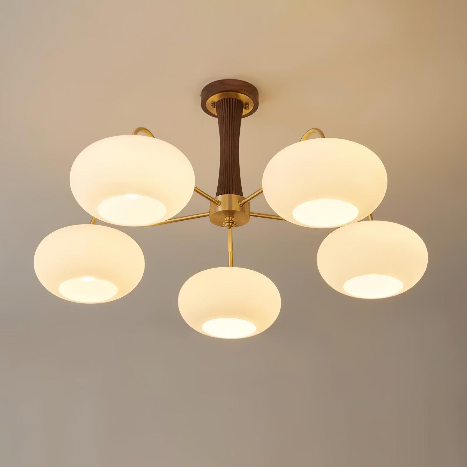 Pendant Lamp | Mid-Century Glass Shades & Wood Base | Adjustable Height | Cozy Ambiance
