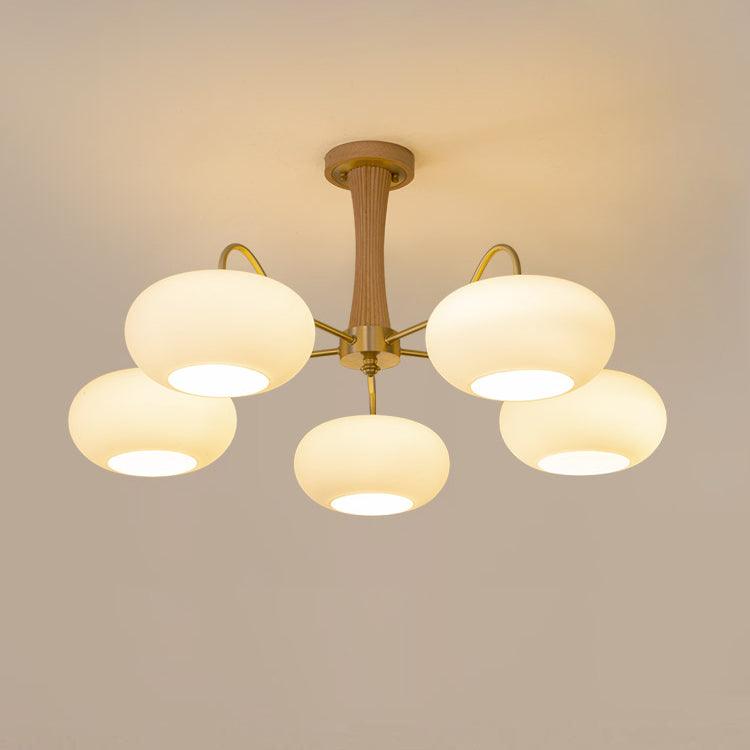 Pendant Lamp | Mid-Century Glass Shades & Wood Base | Adjustable Height | Cozy Ambiance