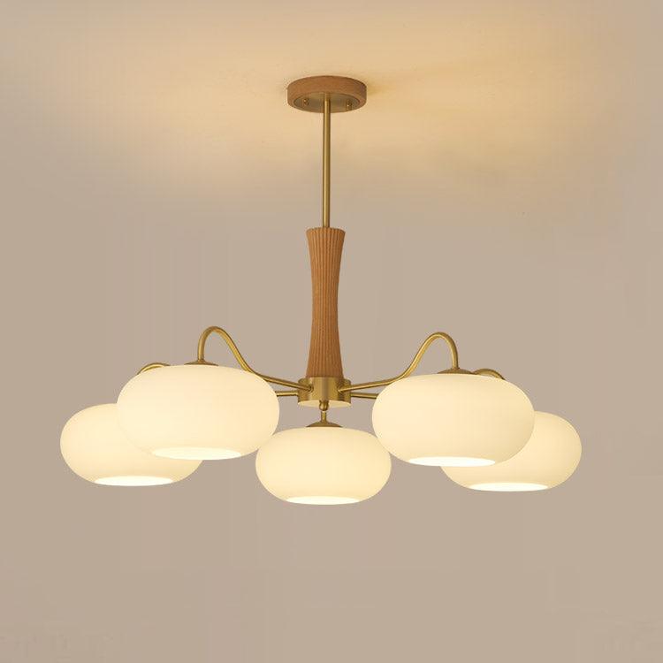 Pendant Lamp | Mid-Century Glass Shades & Wood Base | Adjustable Height | Cozy Ambiance