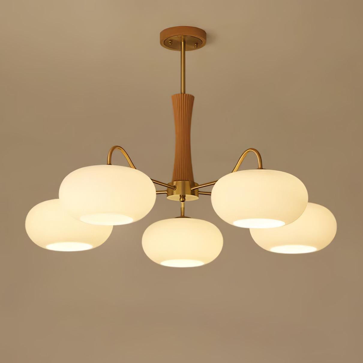 Pendant Lamp | Mid-Century Glass Shades & Wood Base | Adjustable Height | Cozy Ambiance