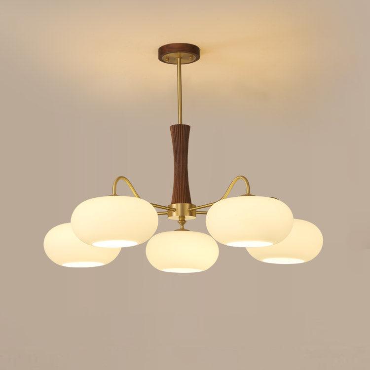 Pendant Lamp | Mid-Century Glass Shades & Wood Base | Adjustable Height | Cozy Ambiance