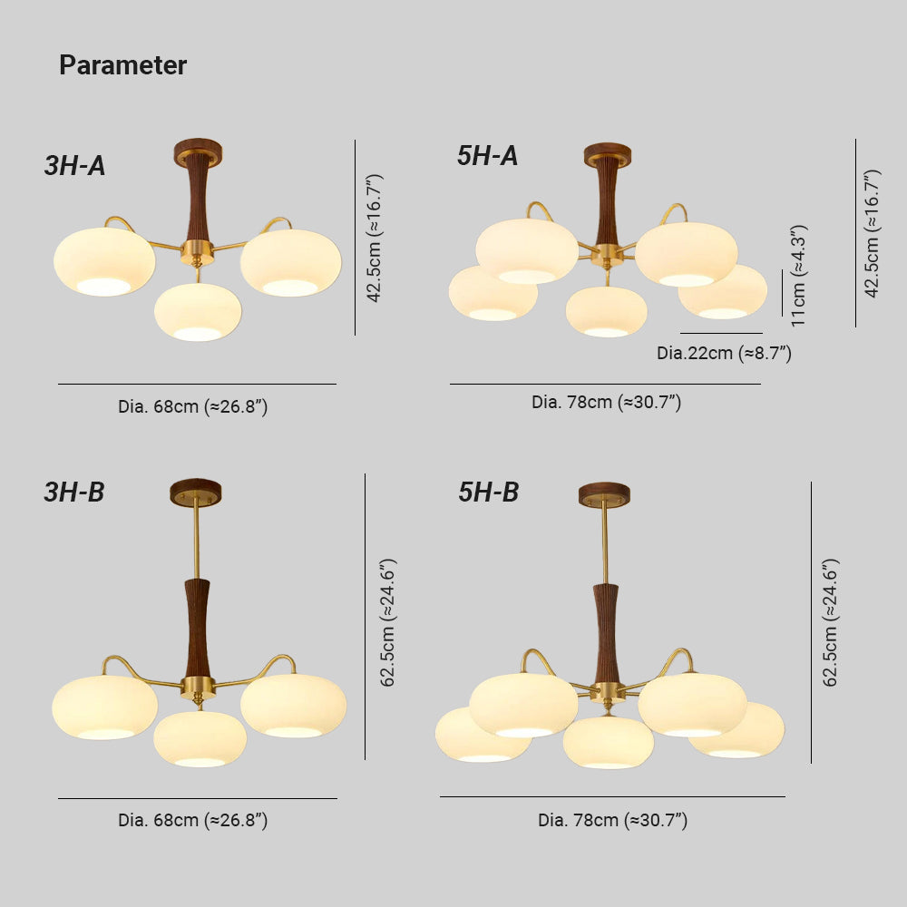 Pendant Lamp | Mid-Century Glass Shades & Wood Base | Adjustable Height | Cozy Ambiance