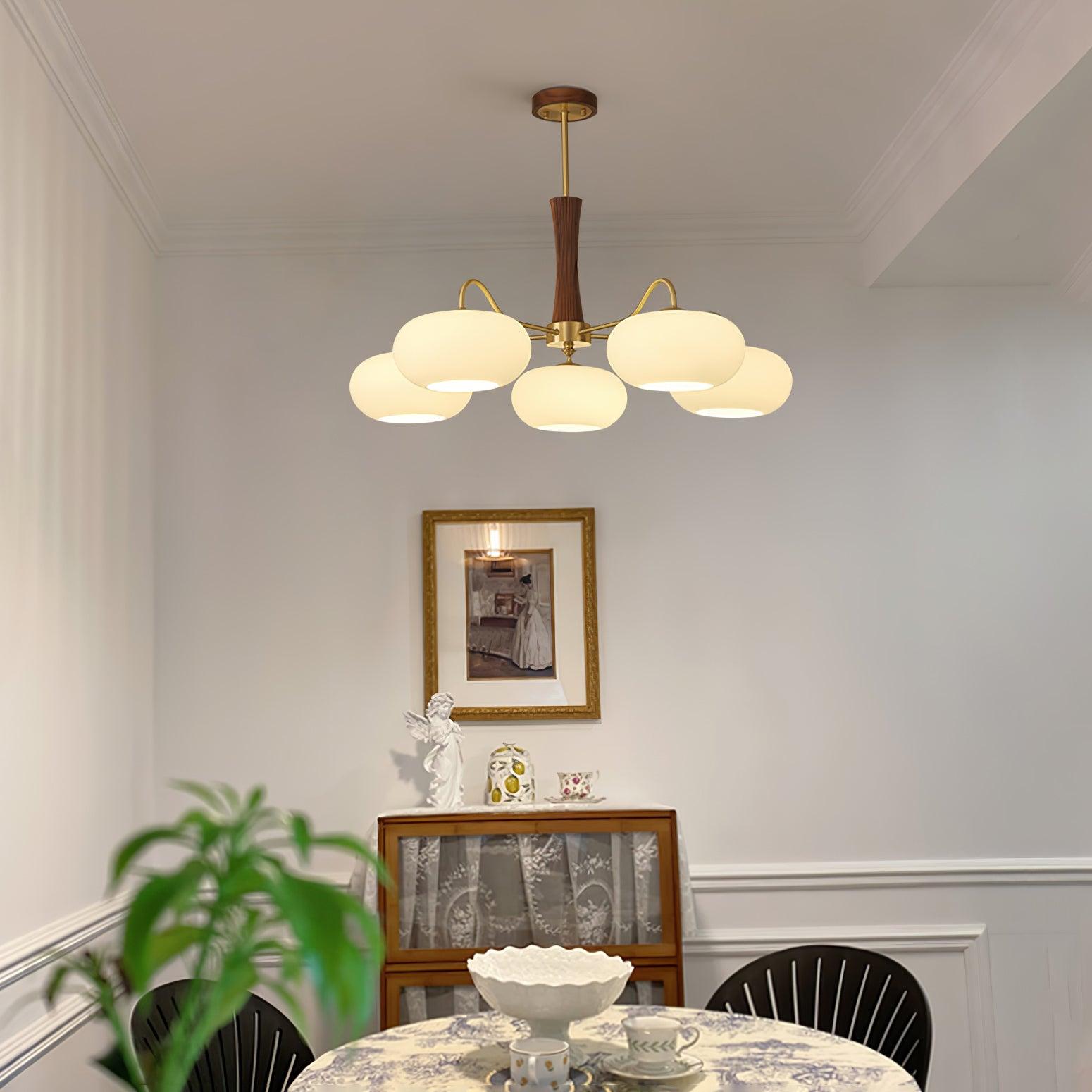 Pendant Lamp | Mid-Century Glass Shades & Wood Base | Adjustable Height | Cozy Ambiance