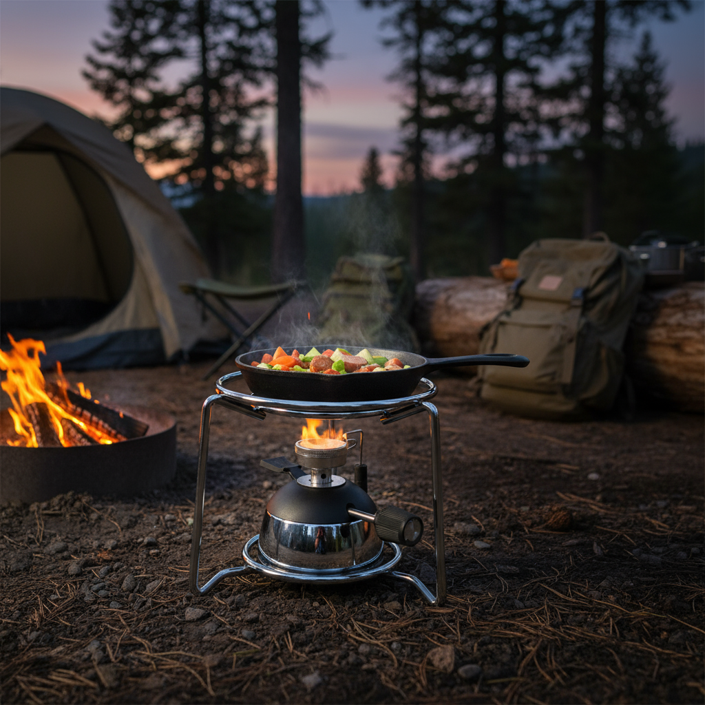 Portable Camping Stove | Energy-Efficient Burner | Stainless Steel Compact Design | Outdoor Cooking