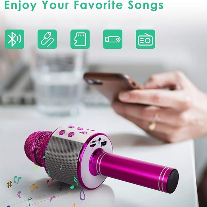 Portable Wireless Karaoke Microphone | Stereo Speakers & Reverb | Bluetooth, AUX & USB Playback