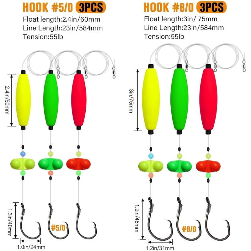 Pre-Rigged Catfish Rigs | Double Rattle Beads & Hi-Vis Floats | Carbon Steel Hooks 55 lb Leader
