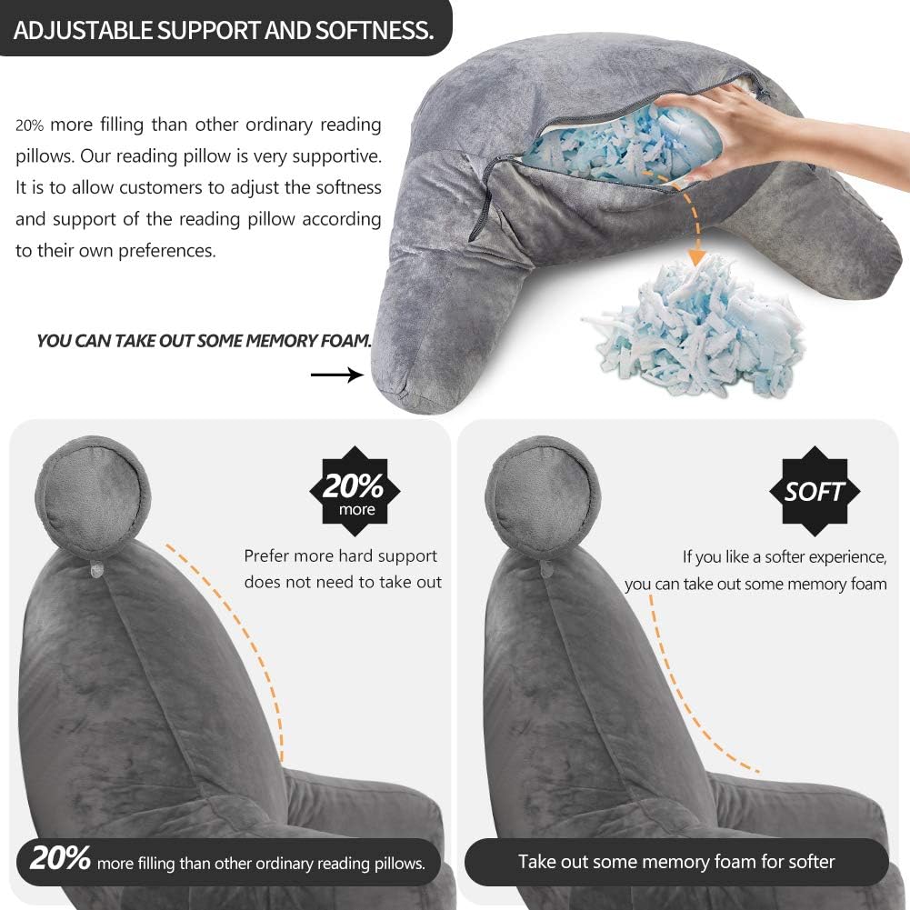 Reading Pillow with Arms | Velvet Cover & Plush Fill | Side Pocket & Handles | 75 x 45 cm