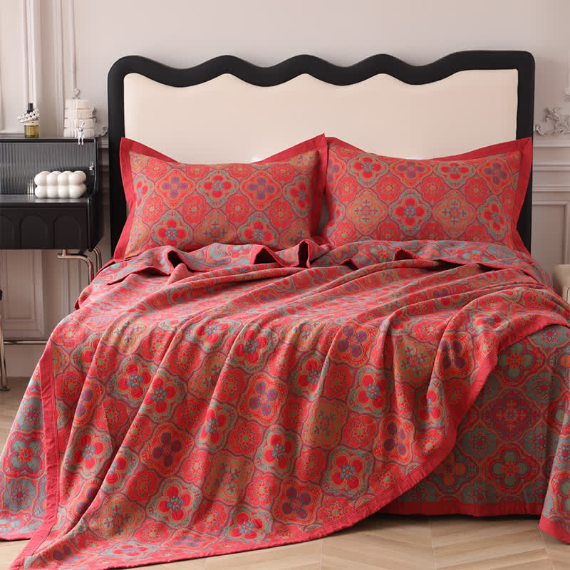 Reversible Cotton Quilt | Embroidered Petal Flower Pattern | Machine Washable | All-Season Comfort