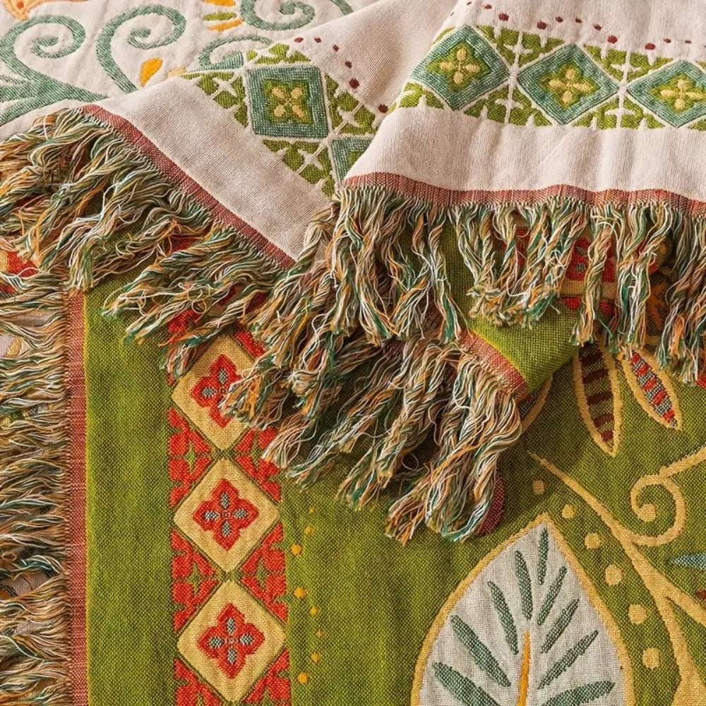 Reversible Throw Blanket | Boho with Fringes | Soft Breathable | Sofa & Bed Use