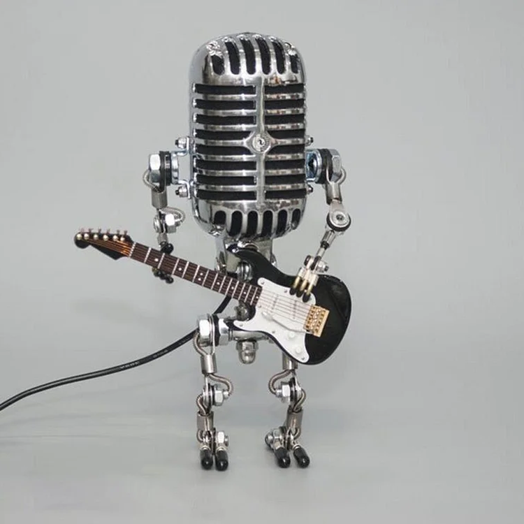 Robot Microphone Lamp | Vintage Metal Guitar Design | Adjustable LED | Music Lover Gift