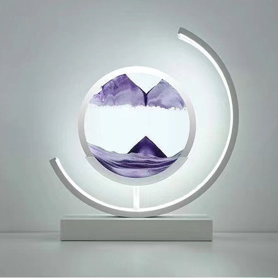 Sand Art Ornament | Hourglass Landscape & Three-Color Ambient Light | Metal Base | Stress Relief