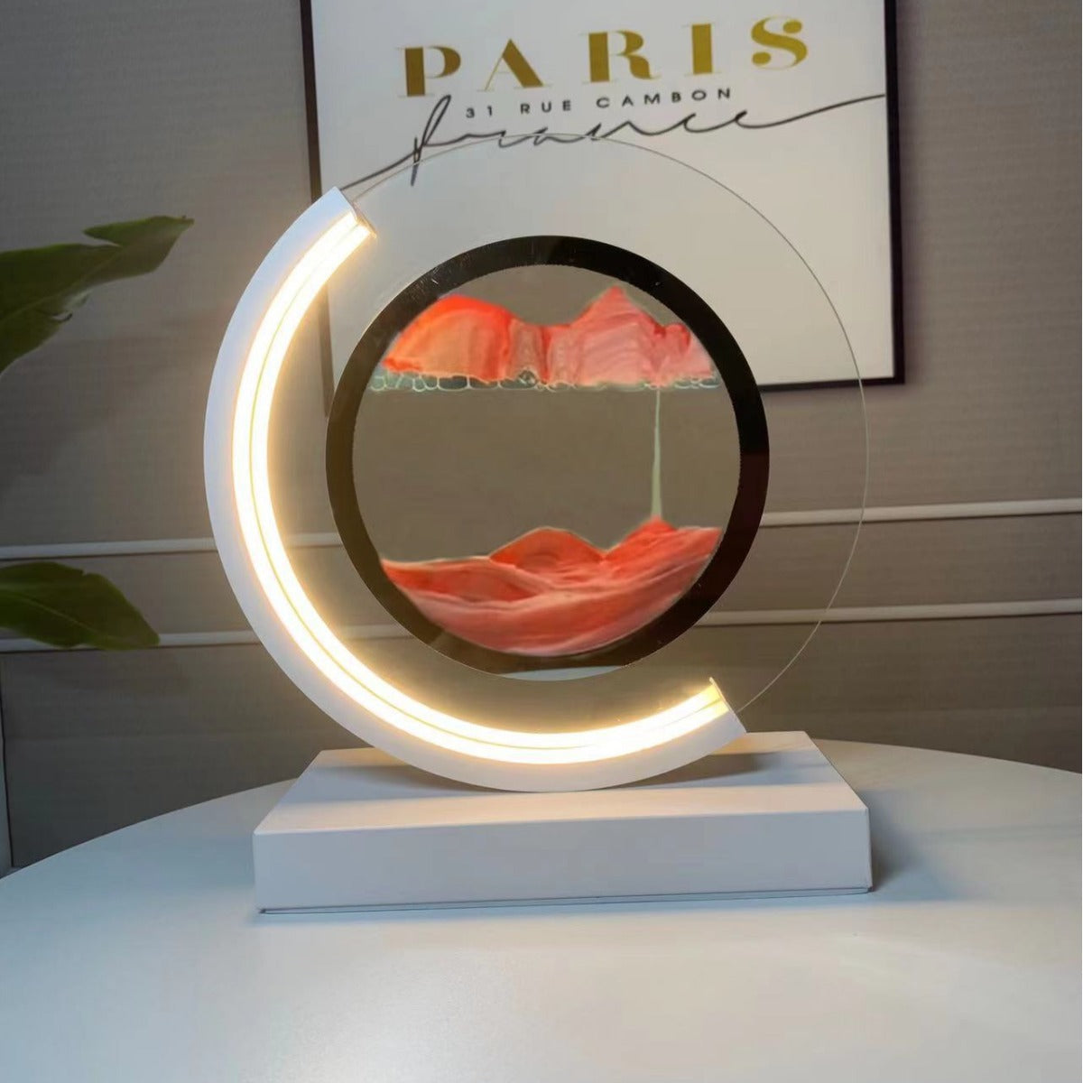 Sand Art Ornament | Hourglass Landscape & Three-Color Ambient Light | Metal Base | Stress Relief