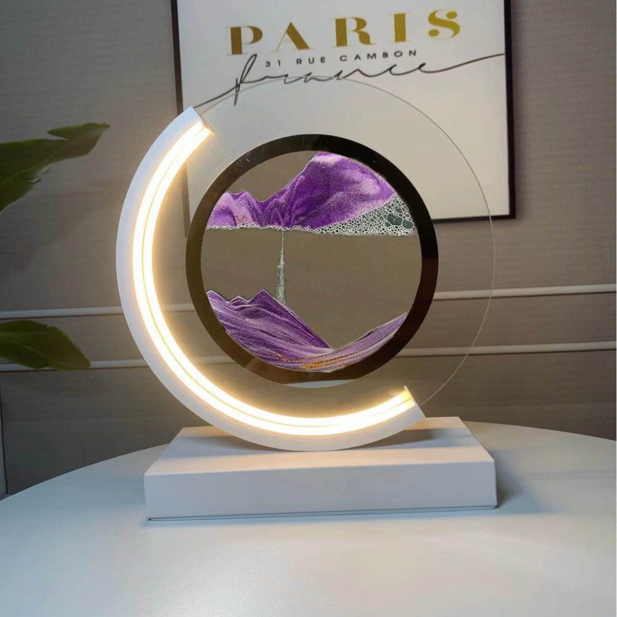 Sand Art Ornament | Hourglass Landscape & Three-Color Ambient Light | Metal Base | Stress Relief