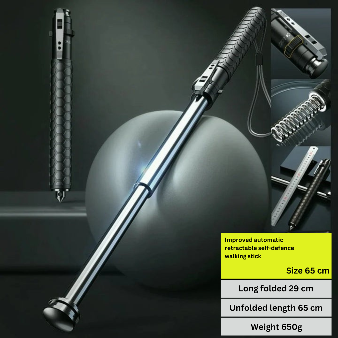 Self-Defense Walking Stick | One-Click Spring-Loaded | Telescopic Steel & Anti-Slip Grip
