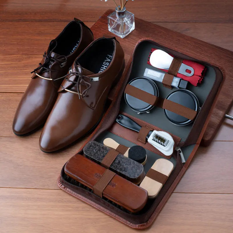 Shoe Care Kit | 9-Piece Horsehair Brushes & Polishing Cloths | Leather, Suede & Nubuck
