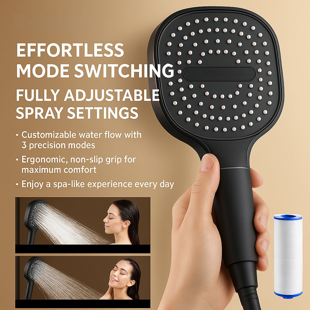 Shower Head | High-Pressure Turbo Boost | Built-in Filtration & Multi Spray Modes | Gentle on Skin