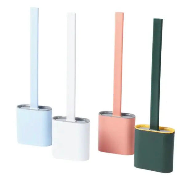 Silicone Toilet Brush | D-Shaped Flexible Head | Scratch-Free Bristles & Ventilated Quick-Dry Holder