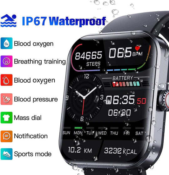 Smartwatch | Non-Invasive Blood Glucose Monitoring | Heart Rate & Sleep Tracking | 7-Day Battery Life