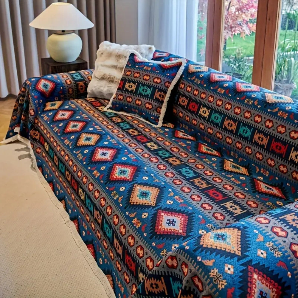 Sofa Cover | Bohemian Retro Geometric Design | Chenille Blend | Machine Washable