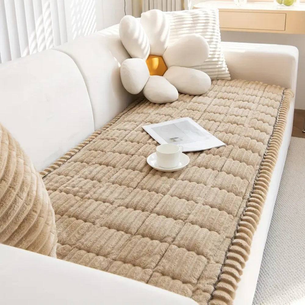 Sofa Cover | Plush Microfiber Flannel With Hand-Pleated Edges | Non-Slip, Machine Washable