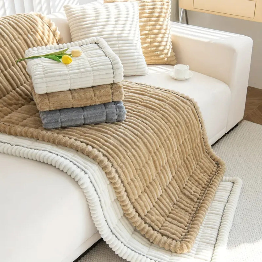 Sofa Cover | Plush Microfiber Flannel With Hand-Pleated Edges | Non-Slip, Machine Washable