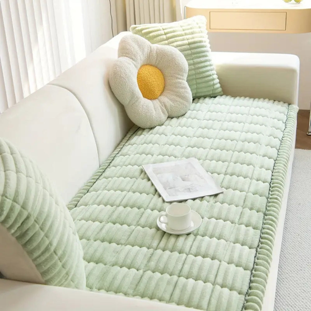 Sofa Cover | Plush Throw with Pleated Edges | Microfiber Blend | Machine Washable