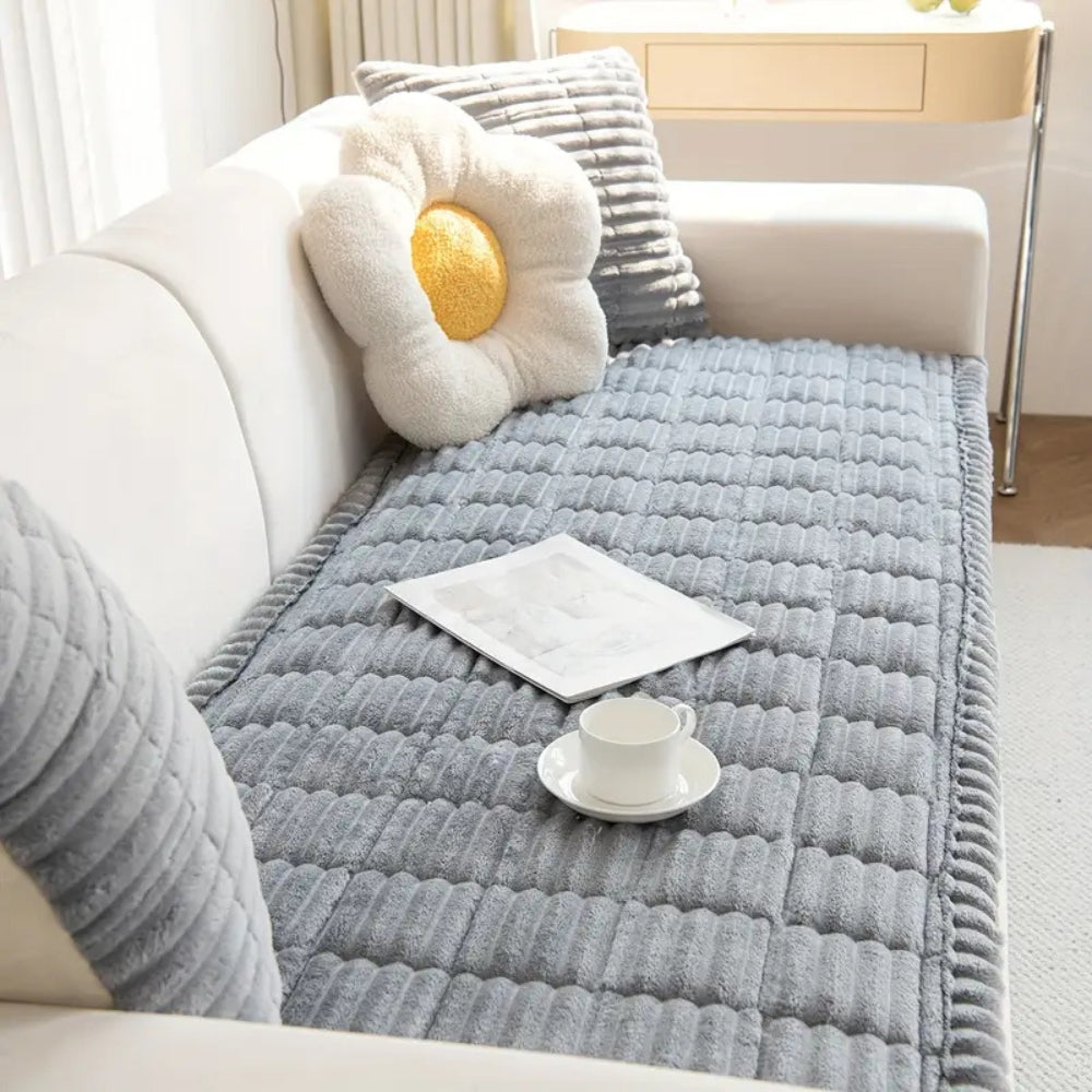 Sofa Cover | Plush Throw with Pleated Edges | Microfiber Blend | Machine Washable
