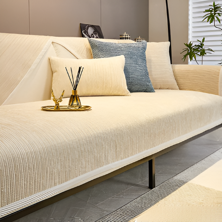 Sofa Slipcover | Chic Striped Design | Chenille Fabric | Machine Washable