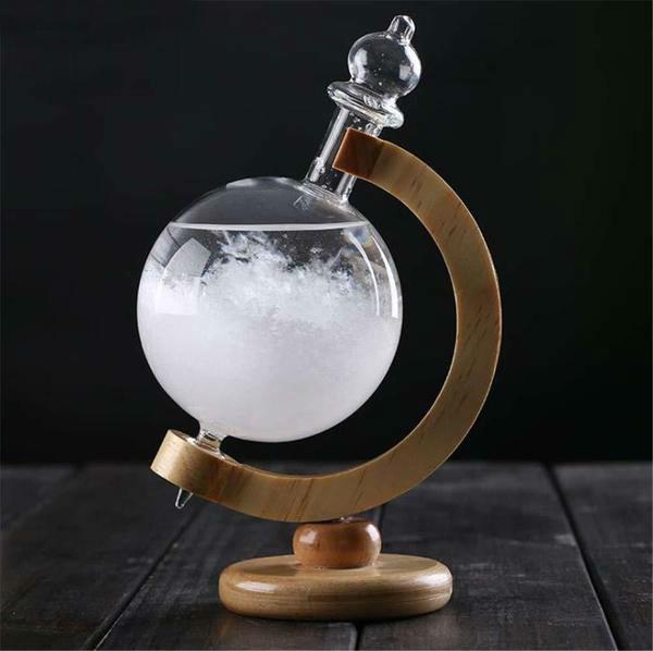 Storm Glass Barometer | Crystal Forecast Bottle | Wooden Base | Decorative Desktop Accent