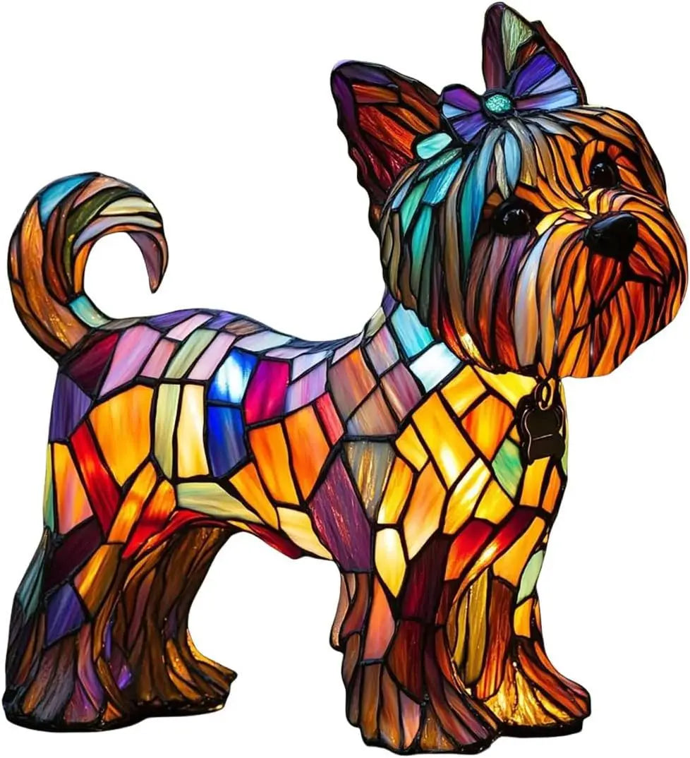 Table Lamp | Dog Figurine Design | Glass Mosaic Shade | Colorful Mood Lighting