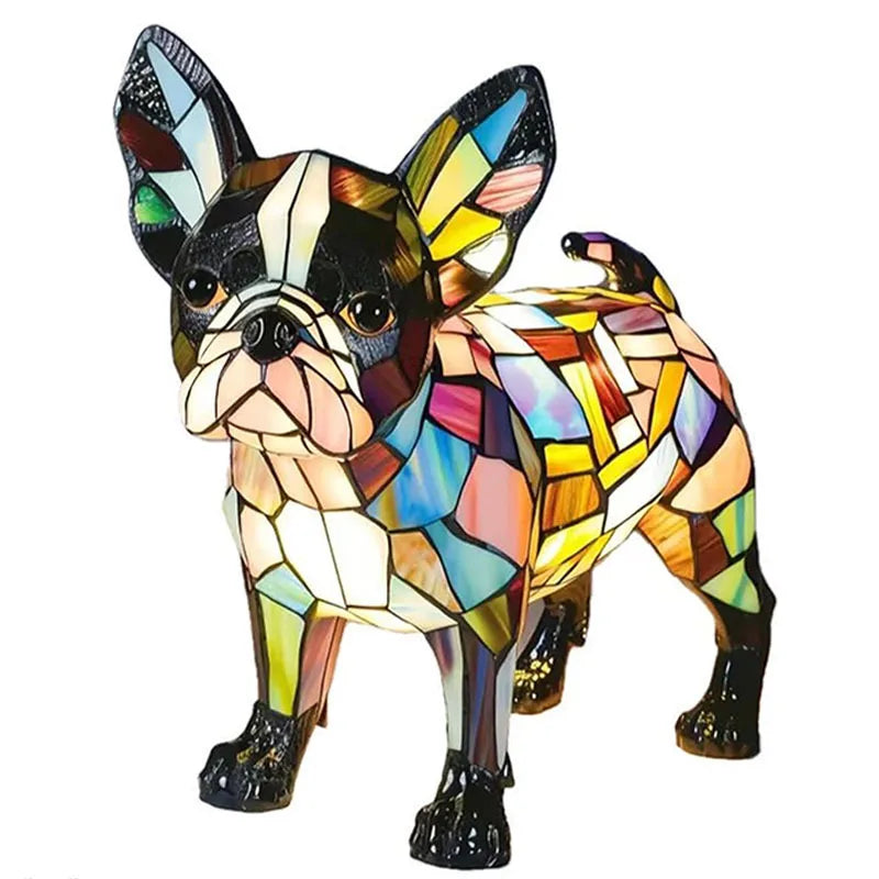 Table Lamp | Dog Figurine Design | Glass Mosaic Shade | Colorful Mood Lighting