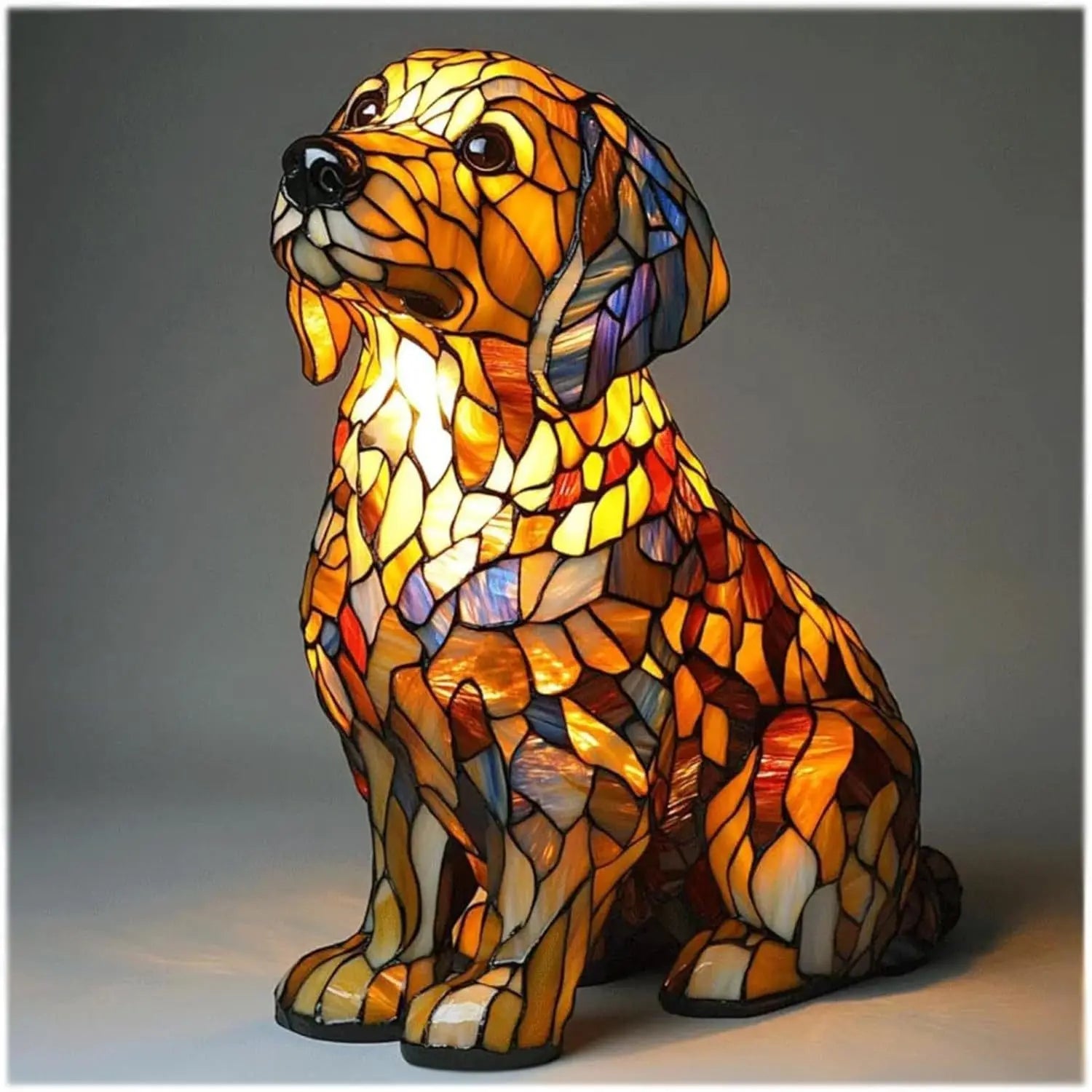 Table Lamp | Dog Figurine Design | Glass Mosaic Shade | Colorful Mood Lighting