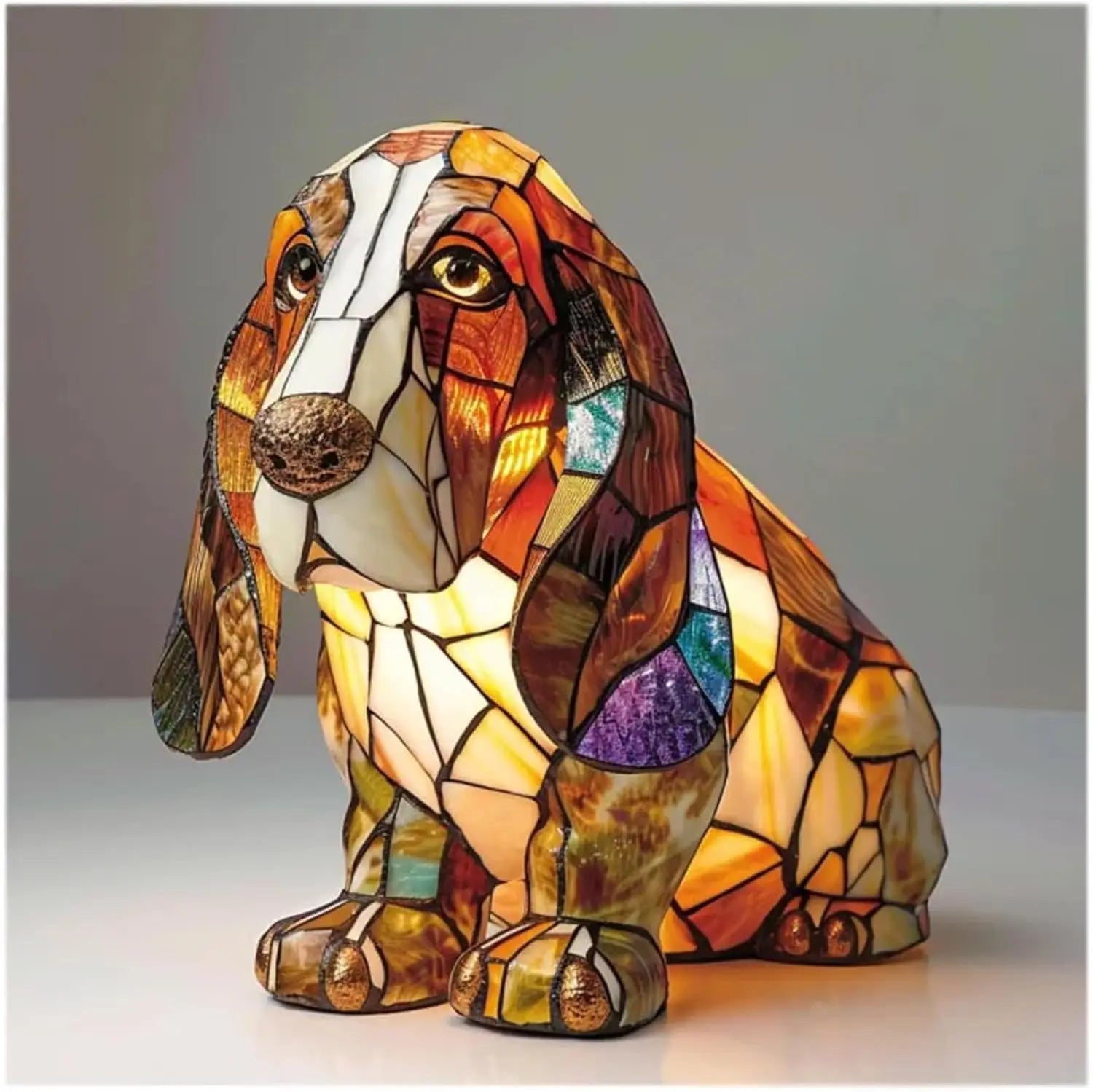 Table Lamp | Dog Figurine Design | Glass Mosaic Shade | Colorful Mood Lighting