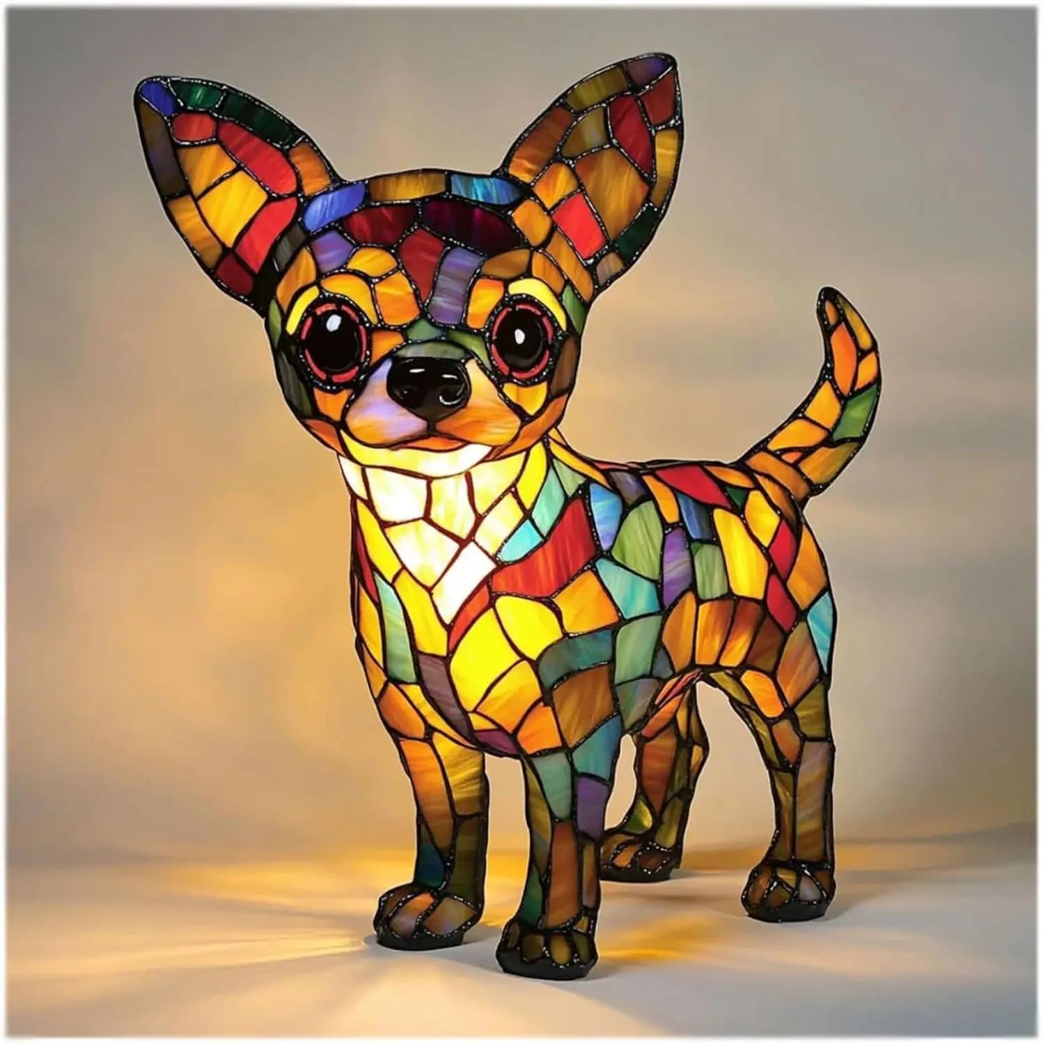 Table Lamp | Dog Figurine Design | Glass Mosaic Shade | Colorful Mood Lighting