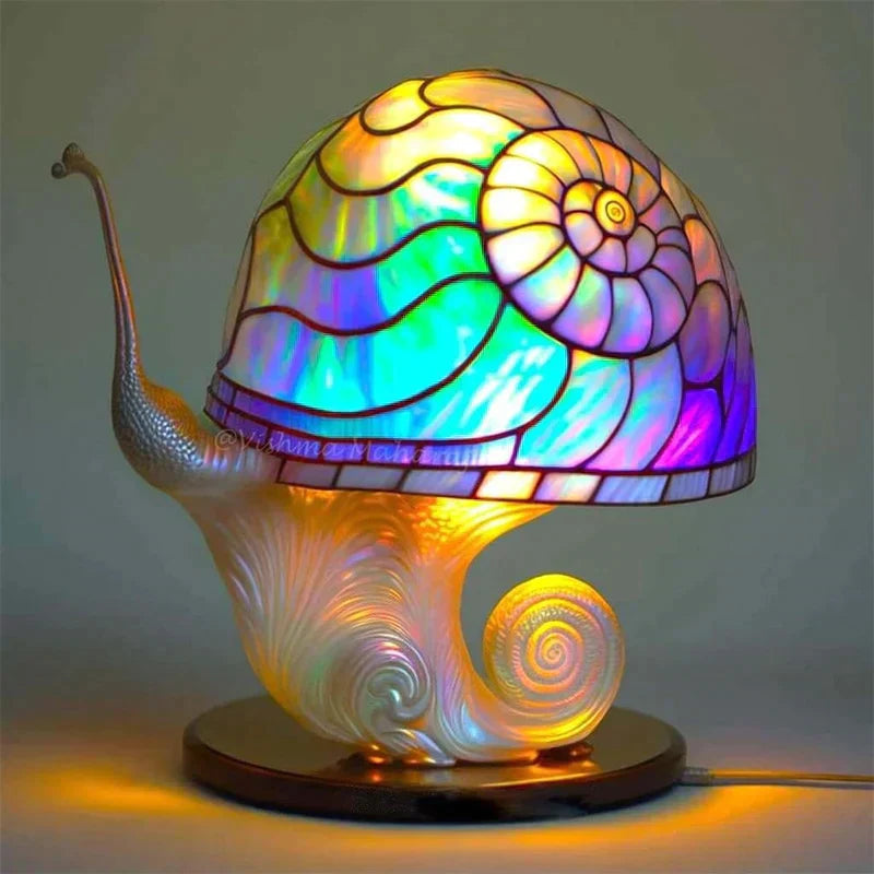Table Lamp | Mushroom-Shaped Stained Glass | Integrated LED & USB Powered | Warm Ambient Light