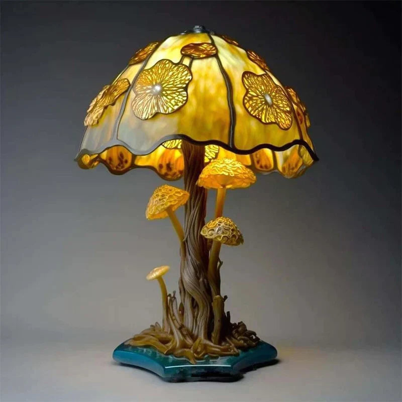 Table Lamp | Mushroom-Shaped Stained Glass | Integrated LED & USB Powered | Warm Ambient Light