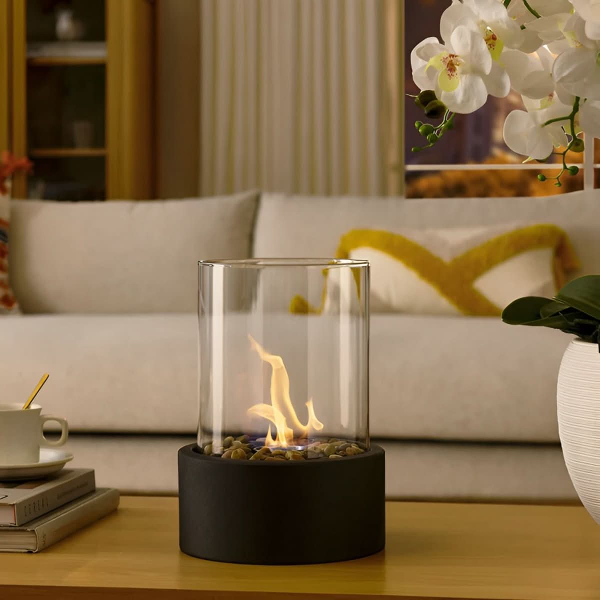 Tabletop Fireplace | Smoke-Free Bioethanol Flame | Metal & Glass | Cozy Indoor/Outdoor Ambience