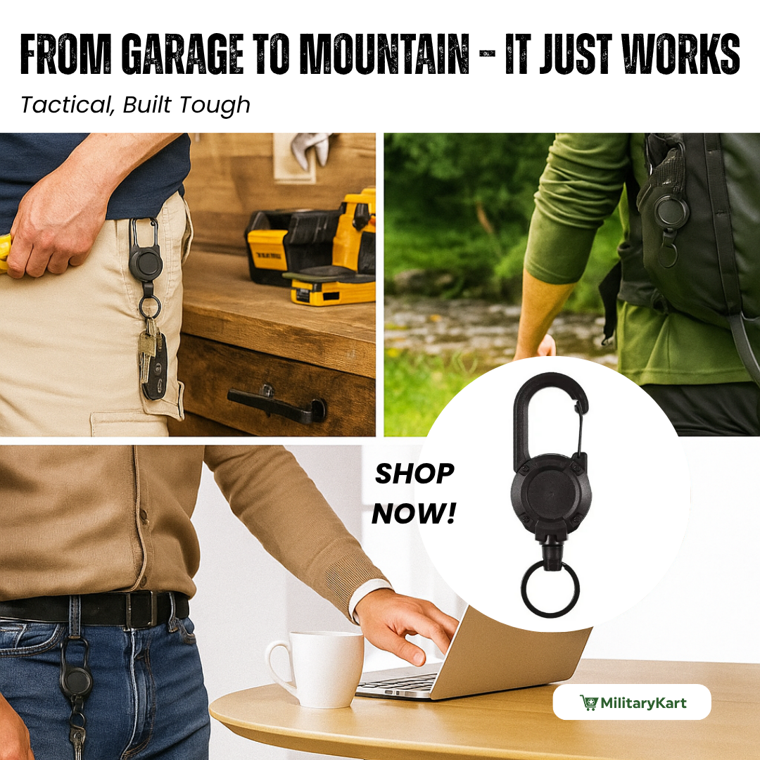 Tactical Retractable Keychain | Heavy-Duty Spring Carabiner | Metal & 65cm Cord | Outdoor Use