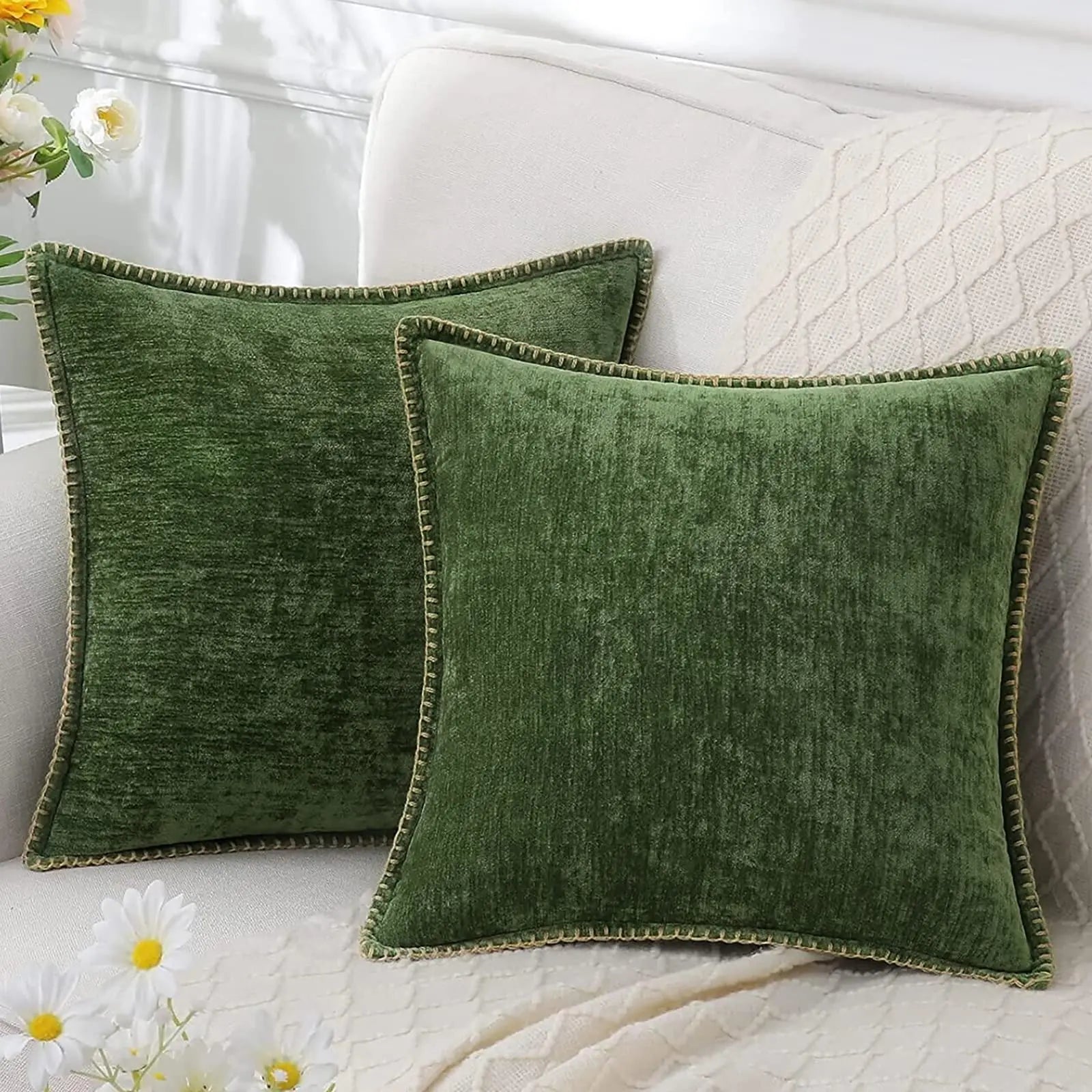 Throw Pillow Cover | Soft Chenille Velvet | Hidden Zipper & Hand Embroidery | Cozy Comfort