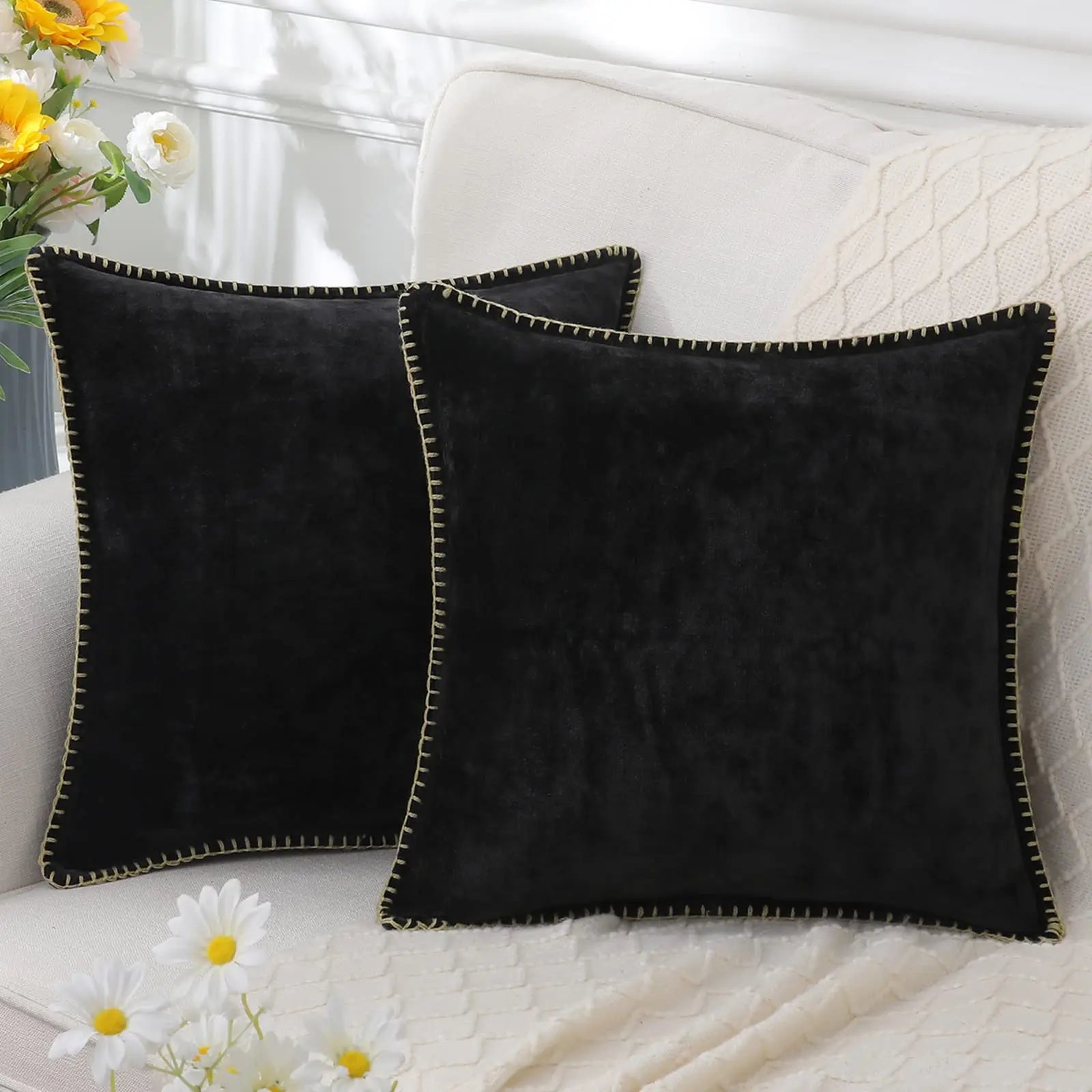 Throw Pillow Cover | Soft Chenille Velvet | Hidden Zipper & Hand Embroidery | Cozy Comfort