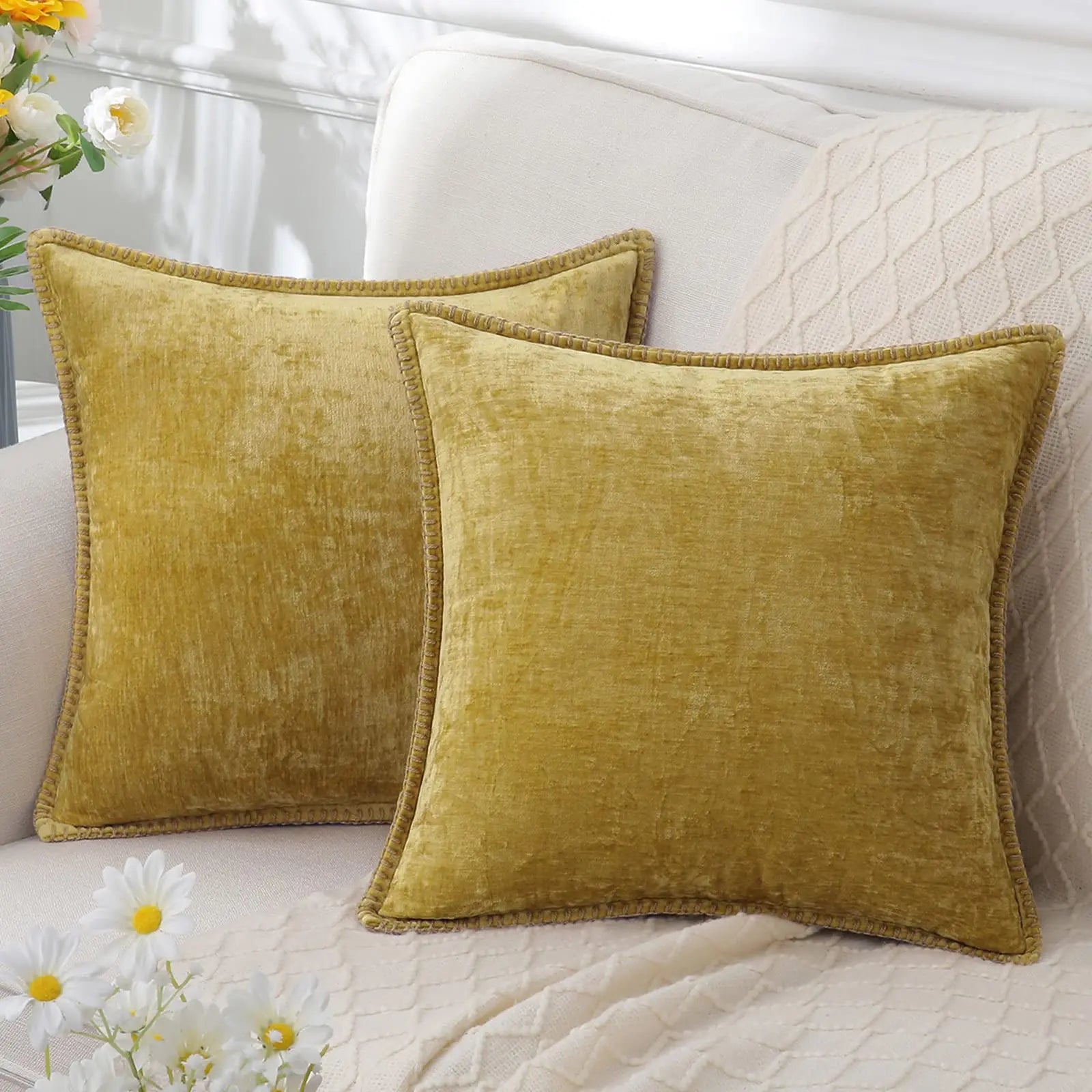 Throw Pillow Cover | Soft Chenille Velvet | Hidden Zipper & Hand Embroidery | Cozy Comfort