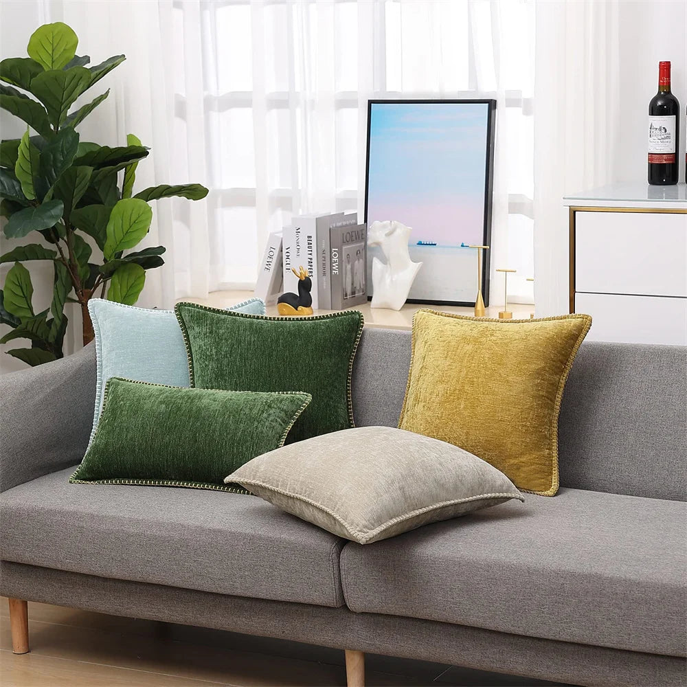 Throw Pillow Cover | Soft Chenille Velvet | Hidden Zipper & Hand Embroidery | Cozy Comfort
