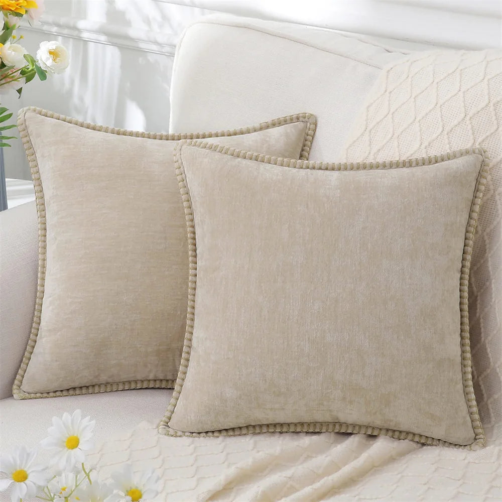 Throw Pillow Cover | Soft Chenille Velvet | Hidden Zipper & Hand Embroidery | Cozy Comfort