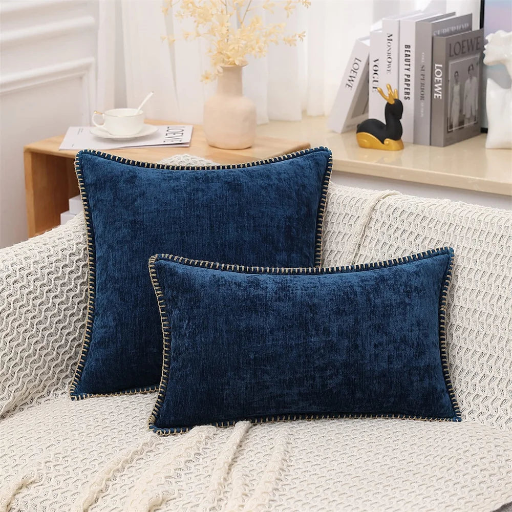Throw Pillow Cover | Soft Chenille Velvet | Hidden Zipper & Hand Embroidery | Cozy Comfort