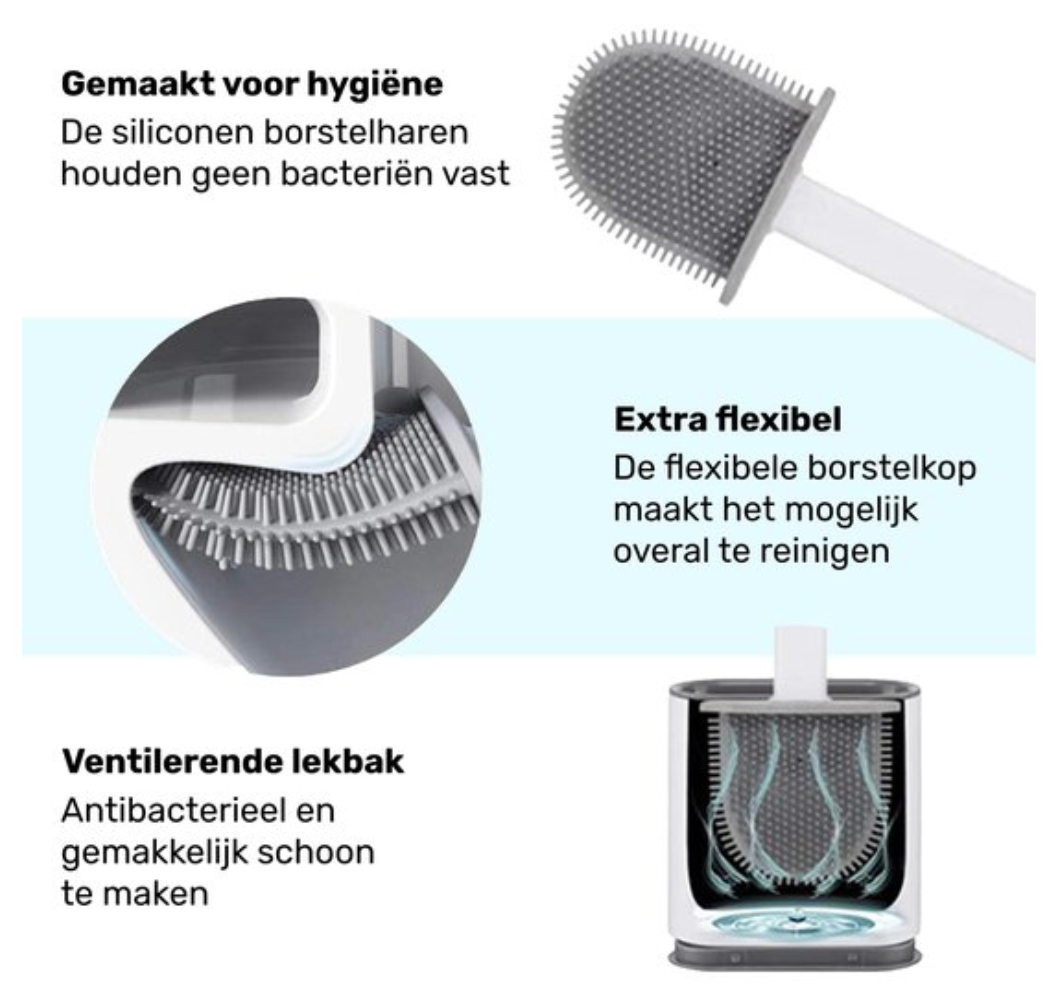 Toilet Brush | Hygienic Silicone & Flexible Head | Holder Included | Quick-Drying