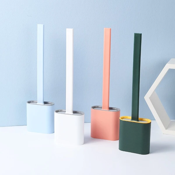 Toilet Brush | Hygienic Silicone & Flexible Head | Holder Included | Quick-Drying
