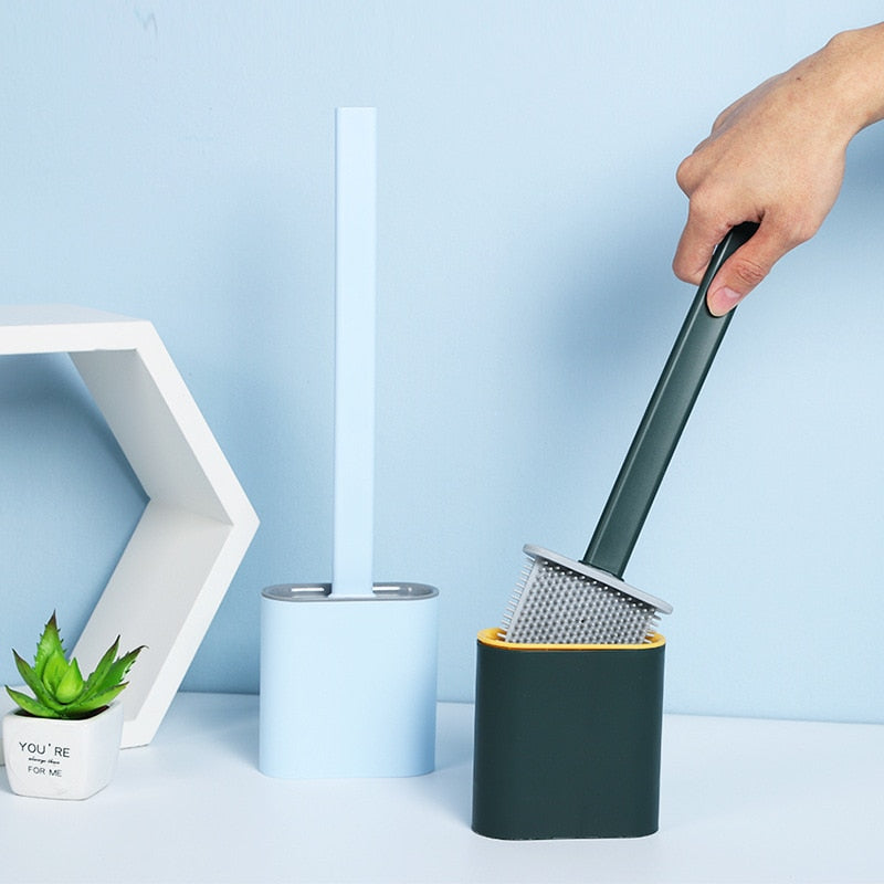 Toilet Brush | Silicone Flexible Head | Antibacterial & Durable | Wall-Mount Holder Included
