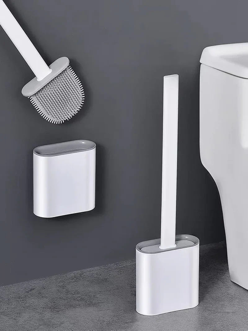 Toilet Brush | Silicone Flexible Head | Antibacterial & Durable | Wall-Mount Holder Included