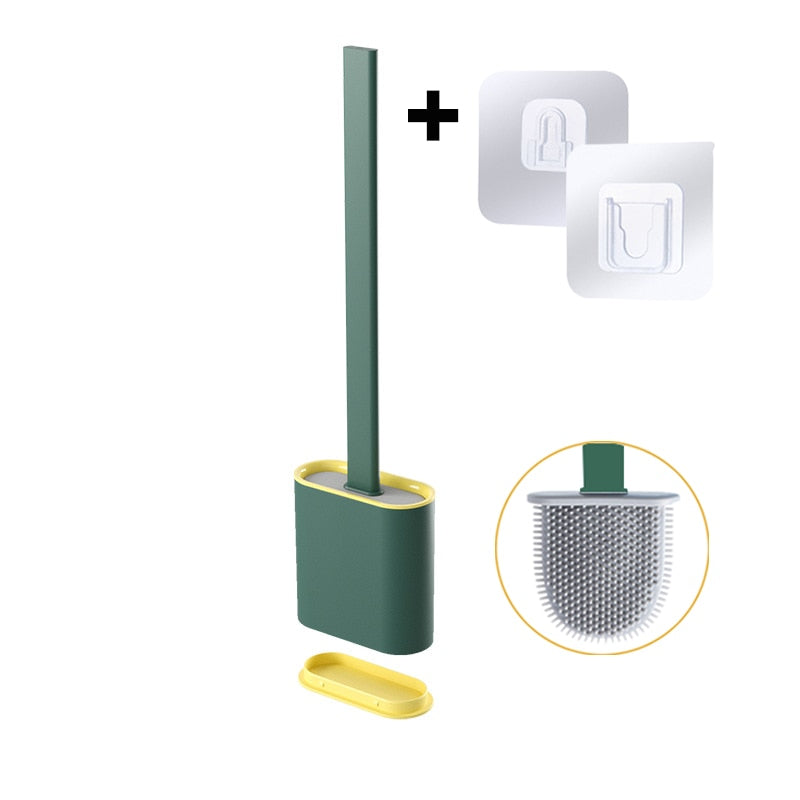 Toilet Brush | Silicone Flexible Head | Antibacterial & Durable | Wall-Mount Holder Included